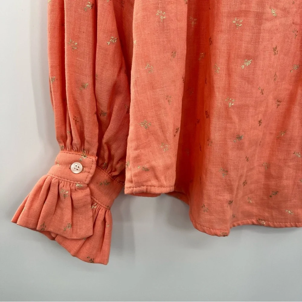 Delete Koch Phoebe Top Button Shirt Ruffle Collar Metallic Blouse Small - Picture 11 of 11